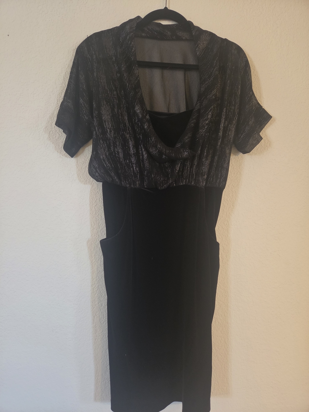 Alyx Black Dress with Silver-Thread Cowl Neck